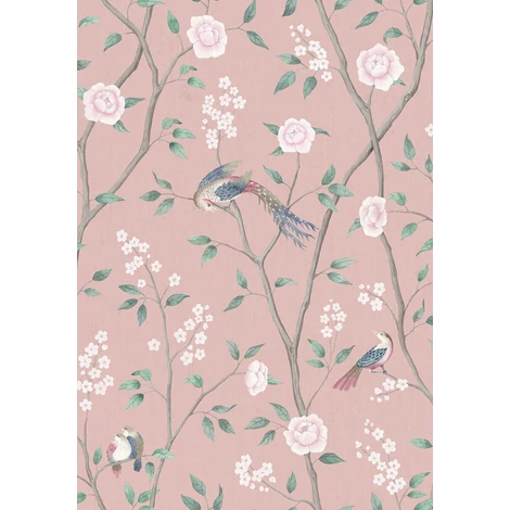 Boras Romantikus madaras virágos rózsaszín vlies tapéta Paradise Birds Pink 53 cm X 10 m