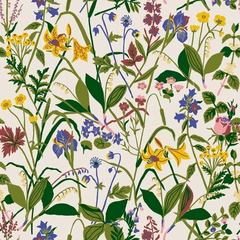 Boras Színes virágos zöld vlies tapéta Gocken Jobs Ros och Lilja Multi 53 cm X 10 m