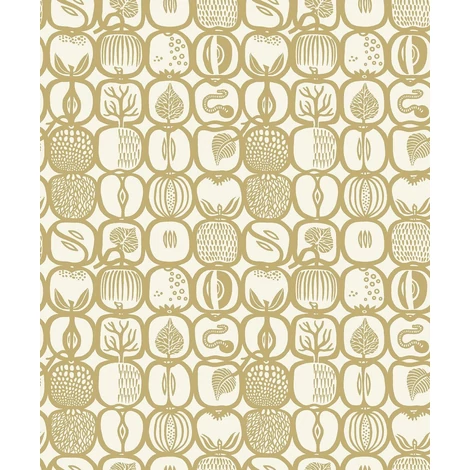 Boras Gyümölcs mintás retro sárga vlies tapéta Stig Lindberg Fruktlåda Yellow 53 cm X 10 m