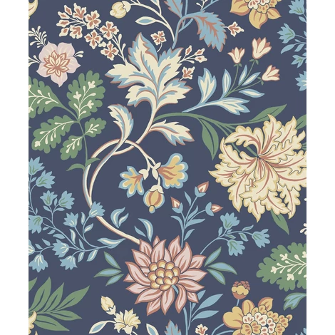 Boras Romantikus virágos sötétkék vlies tapéta Alicia Multi 53 cm X 10 m