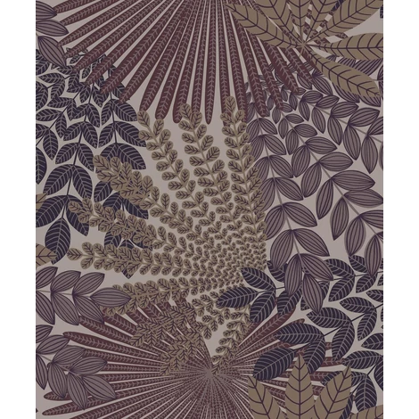 Boras Egzotikus levél mintás lila vlies tapéta Velvet Leaves Purple 53 cm X 10 m