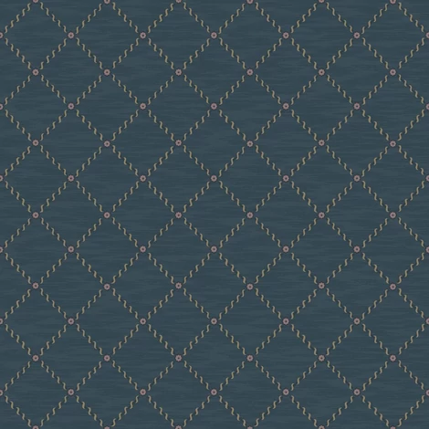 Boras Klasszikus rácsos kék vlies tapéta Golden Trellis Blue 53 cm X 10 m