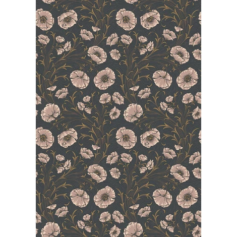 Boras Pipacsos romantikus fekete vlies tapéta Poppy Flow Black 53 cm X 10 m