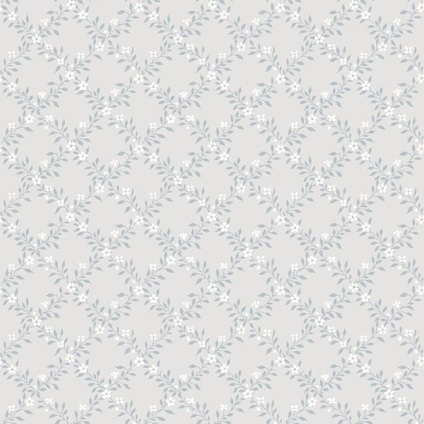 Boras Romantikus virágos rácsos kék-szürke vlies tapéta Sommarslöja Grey 53 cm X 10 m