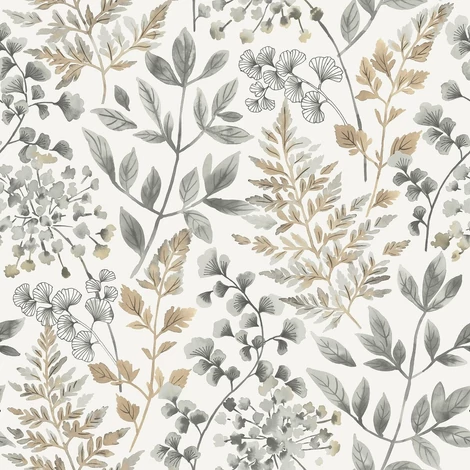 Boras Vintage levél mintás bézs-zöld vlies tapéta Sigrid Grey 53 cm X 10 m