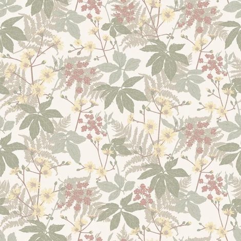 Boras Levél mintás zöld-sárga vlies tapéta Lindskog Multi 53 cm X 10 m