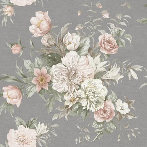 Boras Klasszikus virágcsokros szürke vlies tapéta Floral Charm Grey 53 cm X 10 m