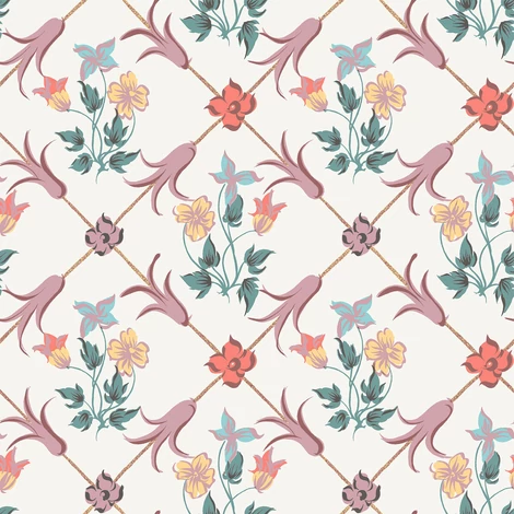 Boras Virágos rácsos rózsaszín vlies tapéta Tessin White 53 cm X 10 m