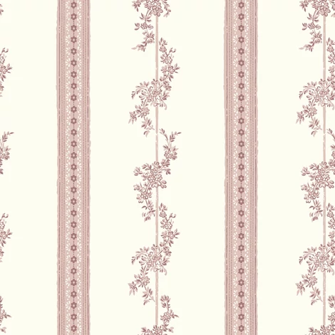 Boras Csíkos virágos klasszikus piros-fehér vlies tapéta Drottningholm White 53 cm X 10 m