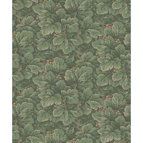 Boras Gobelin hatású klasszikus levél mintás zöld vlies tapéta Waldemar Green 53 cm X 10 m