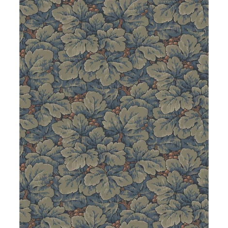 Boras Gobelin hatású klasszikus levél mintás sötétkék vlies tapéta Waldemar Blue 53 cm X 10 m