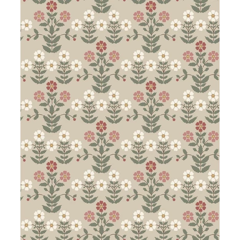 Boras Klasszikus skandináv virág mintás zöld-piros vlies tapéta Sippor Red 53 cm X 10 m