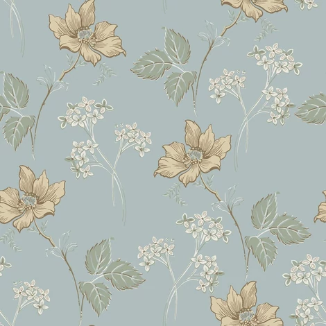 Boras Romantikus virágos kék vlies tapéta Valborg Blue 53 cm X 10 m