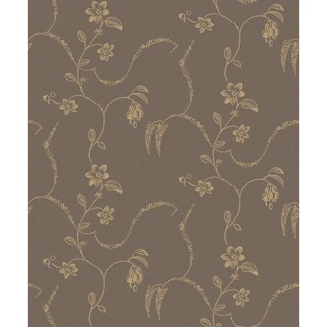 Boras Klasszikus inda mintás barna-arany vlies tapéta Elsie Brown 53 cm X 10 m