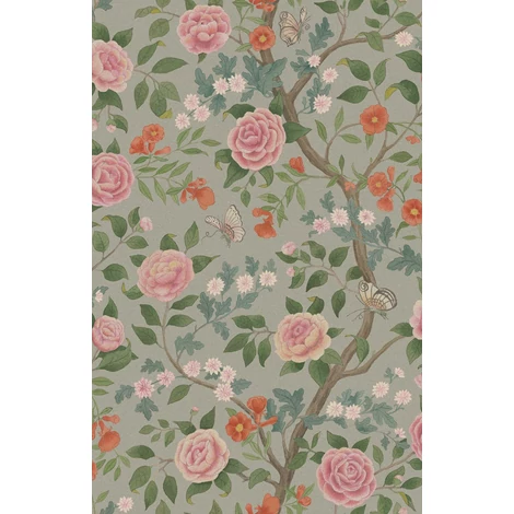 Boras Rózsás lepkés romantikus zöld vlies tapéta Kamelia Green 49 cm X 10 m