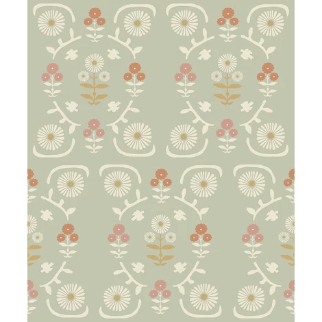 Boras Virág mintás vintage zöld vlies tapéta Isolde 53 cm X 10 m