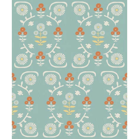 Boras Virág mintás vintage kék vlies tapéta Isolde 53 cm X 10 m