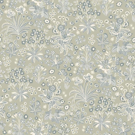 Boras Romantikus virág mintás zöld vlies tapéta Tuva Green 53 cm X 10 m