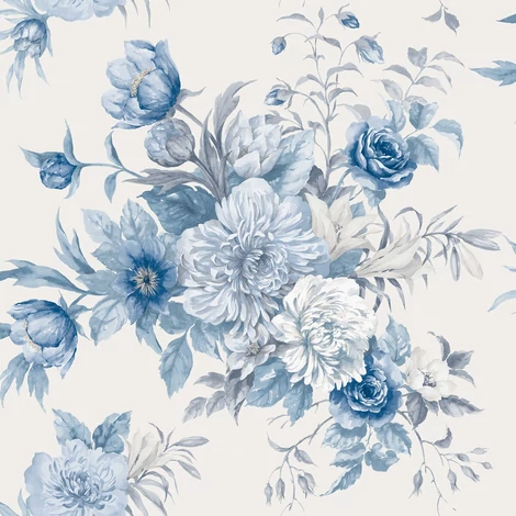 Boras Klasszikus virágcsokros kék tapéta Floral Charm Blue 53 cm X 10 m