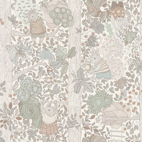 Boras Mókus mintás bézs vlies gyerek tapéta Charlie Multi 53 cm X 10 m