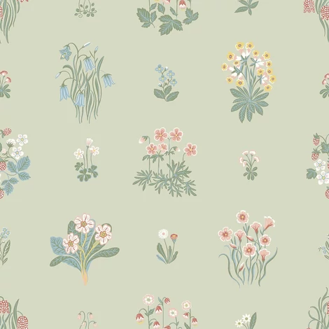 Boras Vintage virágos zöld vlies tapéta Ängsflora Green 53 cm X 10 m