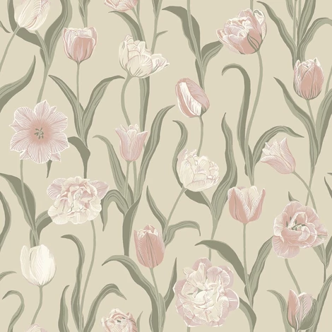 Boras Tulipános bézs vlies tapéta La Belle Epoque Pink 53 cm X 10 m