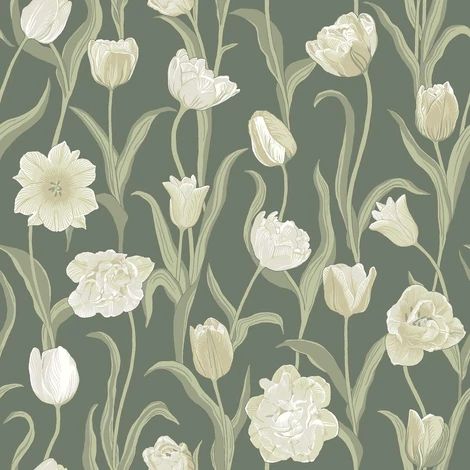 Boras Tulipános zöld vlies tapéta La Belle Epoque Green 53 cm X 10 m