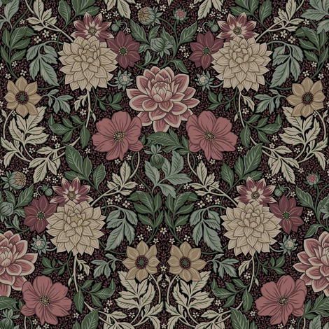 Boras Dália mintás sötétbarna-rózsaszín vlies tapéta Dahlia Garden Multi 53 cm X 10 m