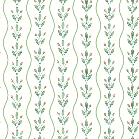 Boras Hullámos skandináv zöld vlies taptéa Flower Buds Green 53 cm X 10 m