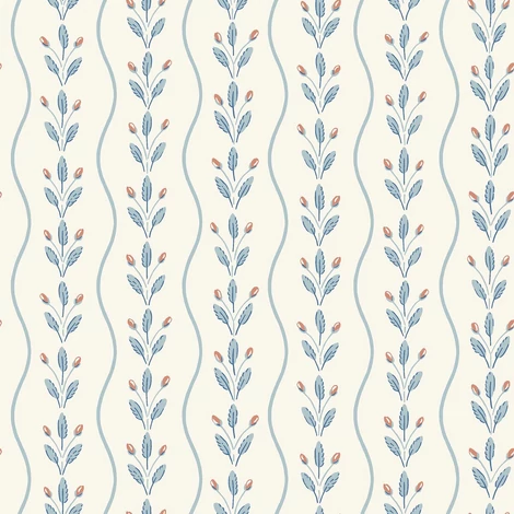 Boras Hullámos skandináv kék vlies taptéa Flower Buds Blue 53 cm X 10 m