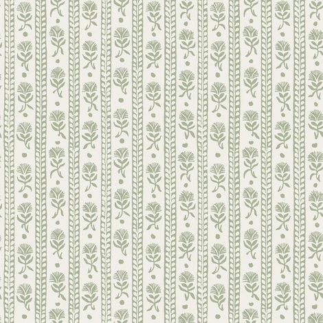 Boras Csíkos virágos skandináv zöld vlies tapéta Nejlikerand Green 53 cm X 10 m