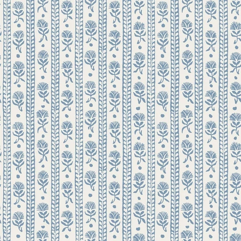 Boras Csíkos virágos skandináv kék vlies tapéta Nejlikerand Blue 53 cm X 10 m