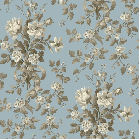 Boras Klasszikus virágcsokros kék vlies tapéta Tullgarn Blue 53 cm X 10 m