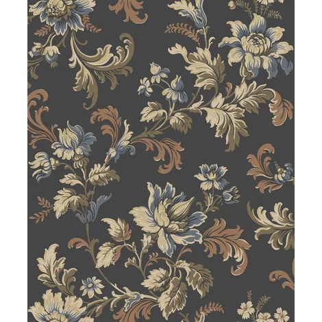 Boras Reneszánsz virágos fekete vlies tapéta Elvira Black 53 cm X 10 m