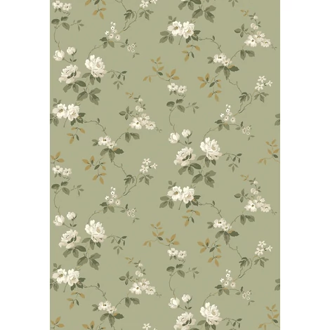 Boras Vintage rózsás zöld vlies tapéta Värmdö Green 53 cm X 10 m