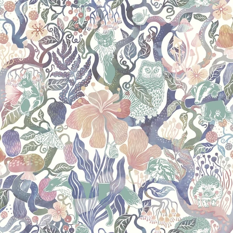 Boras Varázslatos erdő lila vlies gyerek tapéta Magic Woods Multi 53 cm X 10 m