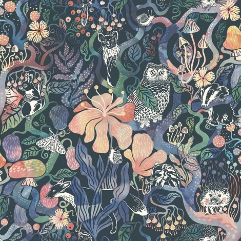 Boras Varázslatos erdő fekete vlies gyerek tapéta Magic Woods Multi 53 cm X 10 m