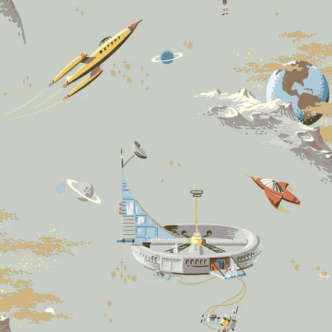 Boras Űrutazás zöld vlies gyerek tapéta Space Adventure Green 53 cm X 10 m