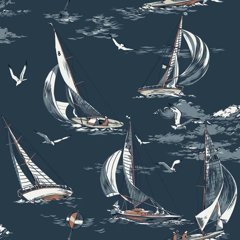 Boras Vitorlás világoskék vlies tapéta Sailboats Blue 53 cm X 10 m