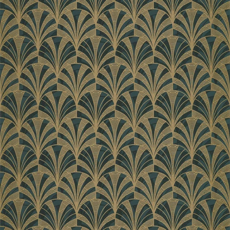 Casadeco Pálmalevél mintás art deco zöld-arany vlies tapéta 1930 Palmette Vert 53 cm X 10 m