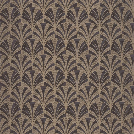 Casadeco Pálmalevél mintás art deco fekete-arany vlies tapéta 1930 Palmette Noir 53 cm X 10 m