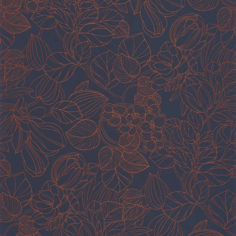 Casadeco Elegáns levél mintás sötétkék vlies tapéta 1930 Gravure Bleu/Cuvre 53 cm X 10 m