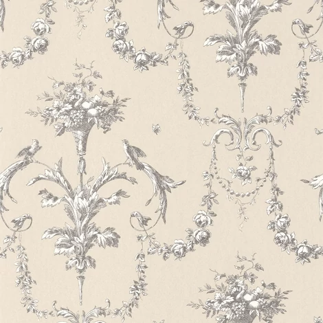 Casadeco Klasszikus ornamentikás bézs-fekete vlies tapéta Corne D'Abondance Noir Fusain 53 cm X 10 m