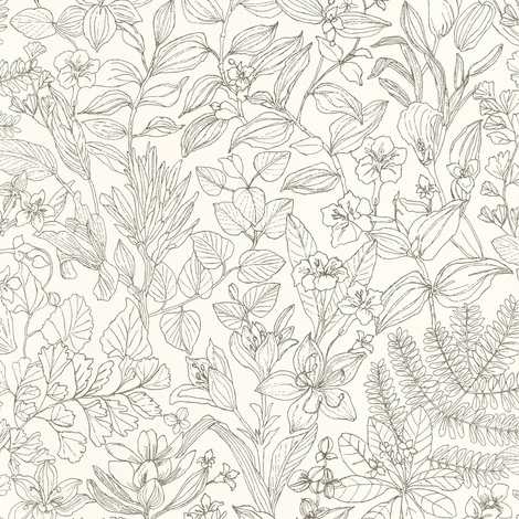 Casadeco Botanikai mintás modern fekete-fehér vlies tapéta Esquisse Noir Gravure 53 cm X 10 m