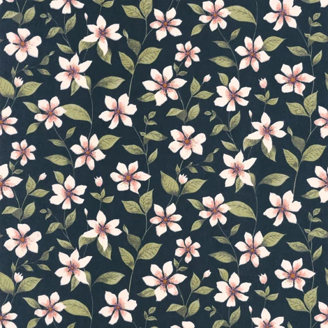 Casadeco Romantikus virág mintás sötétkék vlies tapéta Clematites Bleu Encre 53 cm X 10 m