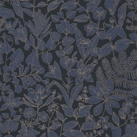 Casadeco Botanikai mintás modern sötétkék vlies tapéta Esquisse Bleu Encre 53 cm X 10 m