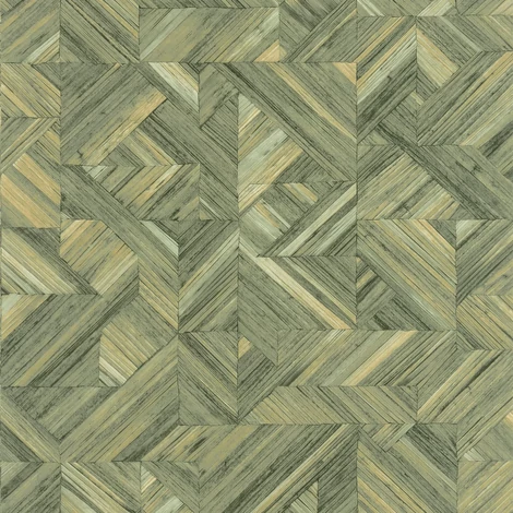 Casadeco Geometriai mintás 3D hatású sárgás zöld vinyl tapéta Paille Vert Sauge 53 cm X 10 m