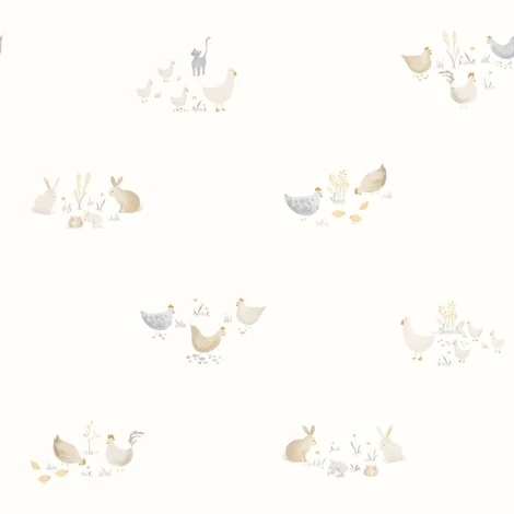 Casadeco Farm állatos bézs vlies tapéta Companions Of Tha Farm Naturel 53 cm X 10 m