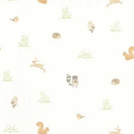 Casadeco Apró állatos bézs vlies tapéta Companions Of The Forest Vert Amande 53 cm X 10 m