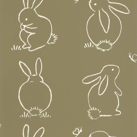 Casadeco Nyuszi rajzos keki zöld vlies tapéta Funny Bunny Vert Kaki 53 cm X 10 m